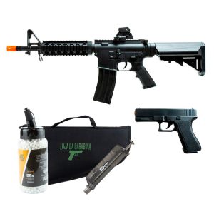 Airsoft Spring M4A1 + Pistola Spring V307 Vigor + Speed Loader + BBs + Capa Rossi