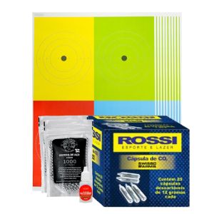 Caixa de Cilindro de Co2 Rossi 12g  + Esfera de Aço 4.5mm  + Silicone + Alvos 4 Cores