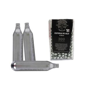 Kit LojaDaCarabina Esfera de Aço 4.5mm 300un + Cilindro Co2 3un