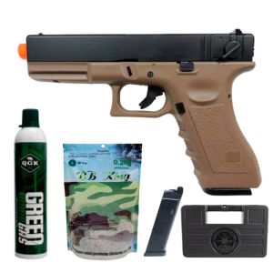 Pistola Airsoft GBB Glock R18 Tan Army + Magazine + Maleta + Cilindro + BBs