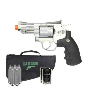 Revolver Rossi de Pressão Co2 708S 2" 4.5mm + Cilindro Co2 12g + Esferas de Aço 4.5mm + Capa LC