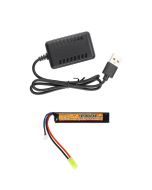 Carregador de Bateria Leão L2-USB 2A LiPo 2S Airsoft 7.4v + Bateria Airsoft Lipo 7.4V 1100mAh 20C